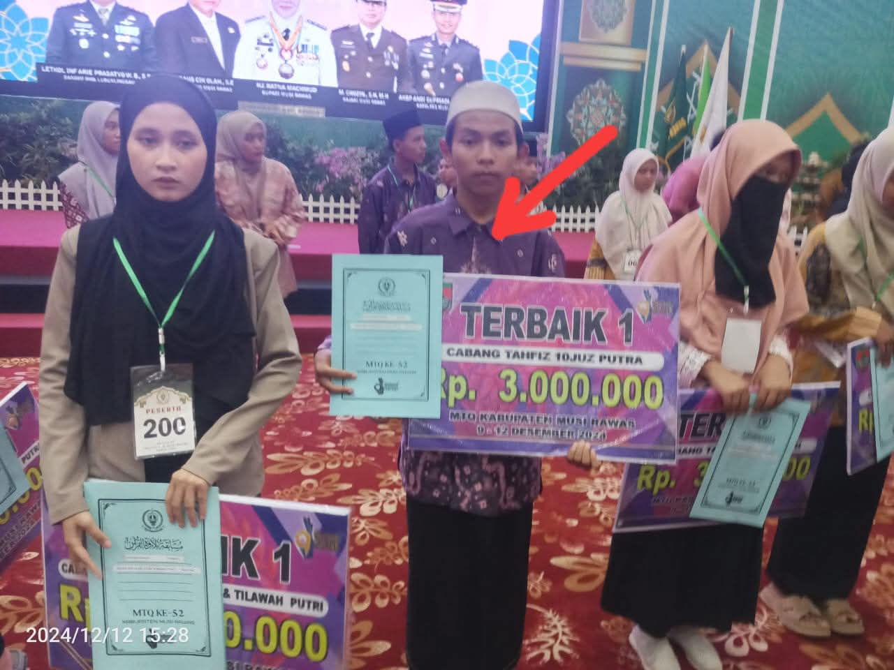 MTQ kabupaten musirawas Santri SAFNA An: Hanif Mahrus Salam Juara 1 lomba hifdzil Qur'an 10 juz